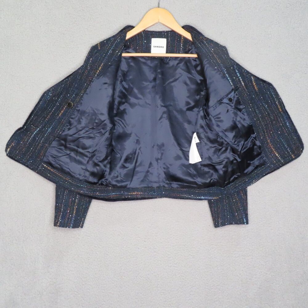 Sandro Colibri Tweed Double-Breasted Jacket 38 EU 6 US Navy Long Sleeve Button - Picture 11 of 15
